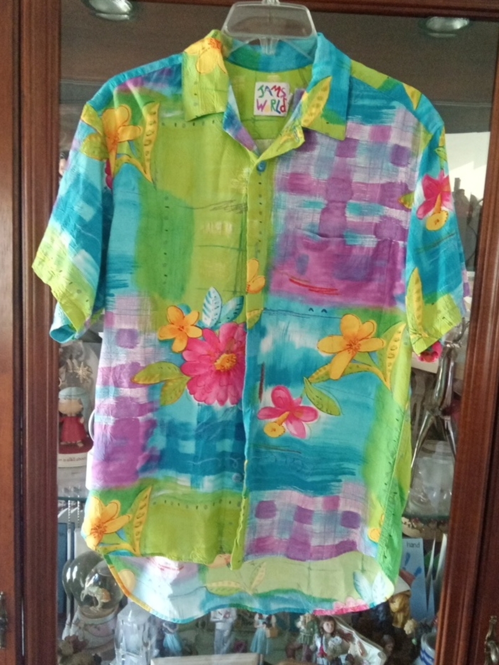 Jams World Bright Blue Green Purple Floral Button-Down Shirt